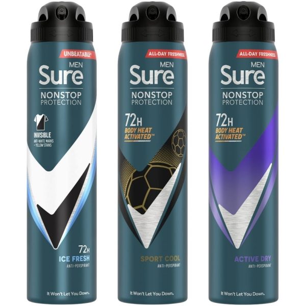 Sure Men s Anti-Perspirant Deodorant Spray Variety Pack 3 x 250ml on Sale