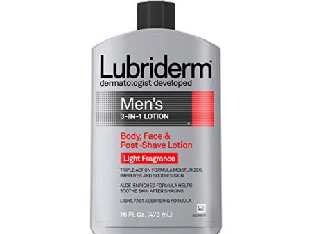 Spotlight! Lubriderm mens 3 in 1 body, face and post shave lotion, light fragrance - 16 oz on Sale