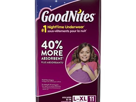 GoodNites Bedtime Girls Underwears jumbo 60 to 125 plus lbs, large Extra large - 11 ea, 4 pack. Sale