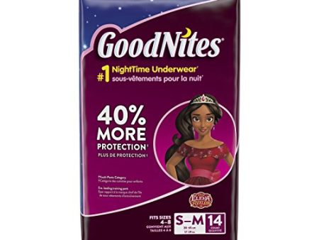 GoodNites Girls Bedtime Disney Fair Underwears, Jumbo 38-65 Lbs, Small Medium - 14 ea, 4 pack Fashion