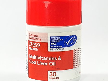 TESCO - MULTIVITAMINS & CODLIVER OIL 30 CAPSULES Hot on Sale